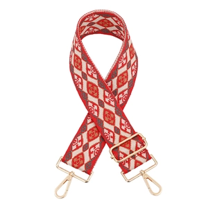 Adjustable bohemian red geometric woven canvas wide replacement strap with gold hardware