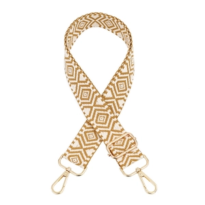Adjustable jacquard bag strap with geometric rhombus pattern and gold metal hardware