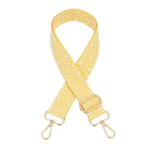 Adjustable geometric jacquard replacement shoulder strap with gold metal buckles in yellow