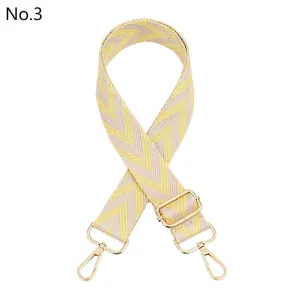 Adjustable woven shoulder strap for handbags with yellow and beige chevron pattern