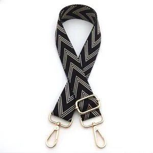 Adjustable narrow shoulder strap for bags with black and beige chevron weave pattern