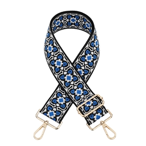 Tracolla etnica larga con motivo jacquard blu e ganci in metallo dorato