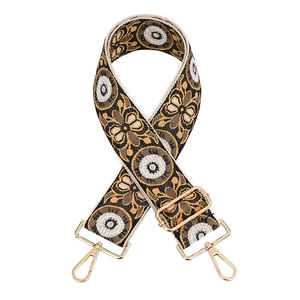 Ethnic style jacquard embroidered replacement bag strap with golden metal lobster clasps