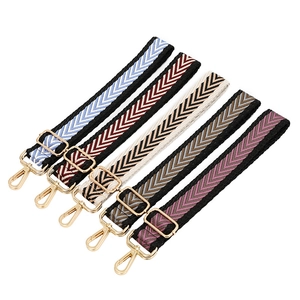 Adjustable Wide Bag Strap Replacement Chevron Pattern Jacquard Woven Shoulder Strap For Women Handbag Accessories Gold Metal Buckle