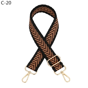 Adjustable jacquard bag strap with brown pattern and golden metal buckles for women