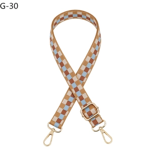 Adjustable checkerboard woven strap with gold metal hooks for shoulder and crossbody bags