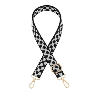 Adjustable black and white checkerboard replacement shoulder strap with gold metal hooks