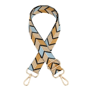 Adjustable chevron patterned bag strap with golden metal lobster clasps and sliders