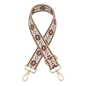 Ethnic wide adjustable replacement shoulder strap with brown snowflake pattern and gold hardware