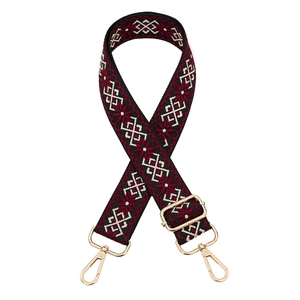 Ethnic geometric pattern adjustable shoulder strap with gold metal hardware