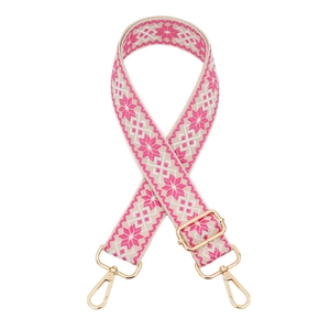 Ethnic style adjustable wide shoulder strap for bags with pink embroidery and gold hooks