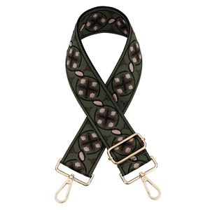 Ethnic style adjustable wide shoulder strap for bags with floral pattern and gold hooks