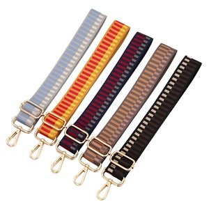 Adjustable colorful jacquard woven purse straps with gold metal hooks in various patterns