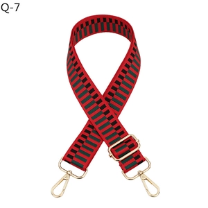 Adjustable colorful geometric patterned wide canvas bag strap with gold lobster clasps