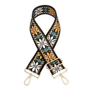 Adjustable leopard ethnic style wide shoulder strap with daisy pattern and gold hardware