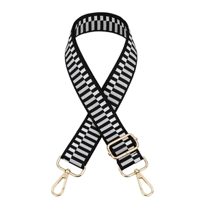 Adjustable black and white checkered replacement guitar strap for shoulder bags with gold hooks