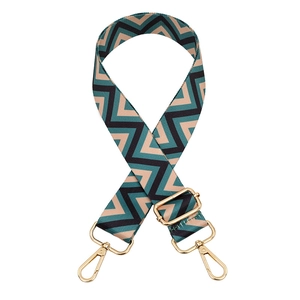 Adjustable colorful geometric wave pattern shoulder strap with gold metal hooks