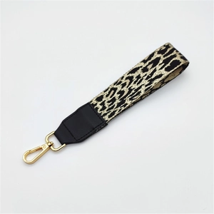 Fashionable leopard print woven wrist strap with metal lobster clasp for bags and keys