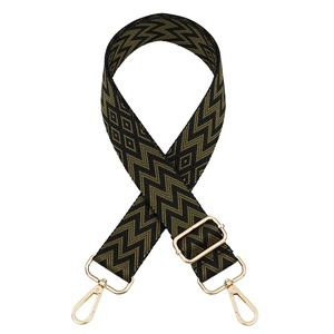 Adjustable jacquard bag strap with olive green rhombus pattern and golden lobster clasps