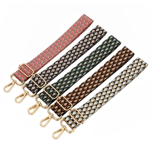Ethnic peacock pattern adjustable guitar-style crossbody bag straps with gold hardware
