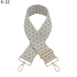 Détail de la sangle jacquard vintage avec crochets dorés et motif écailles