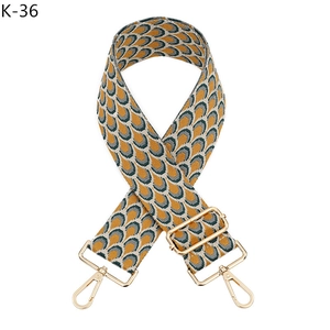 Détail de la sangle de sac réglable avec motifs géométriques jacquard orange et gris
