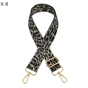 Adjustable leopard print bag strap with metallic thread and gold lobster clasps