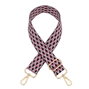 Adjustable wide replacement shoulder strap with pink and purple geometric jacquard pattern