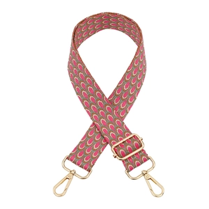 Adjustable wide replacement shoulder strap with pink geometric pattern and gold hardware