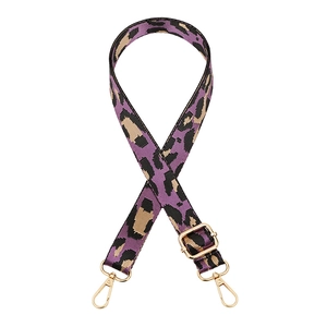 Bandoulière réglable léopard violette avec tissage haute densité et boucles en métal doré
