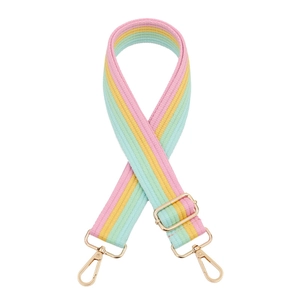 Adjustable pastel rainbow striped strap with gold metal buckles for crossbody bags