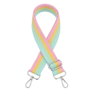 Adjustable pastel striped canvas bag strap with silver metal swivel hooks for handbags