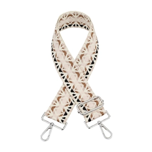 Adjustable wide jacquard bag strap with geometric rhombus pattern and silver hooks