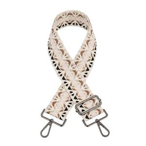 Adjustable wide jacquard shoulder strap with geometric diamond patterns and metal hooks