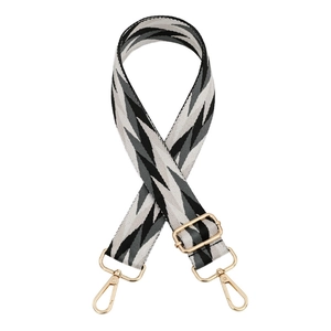 Adjustable wide replacement shoulder strap with black and white wave geometric pattern