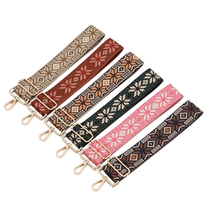 Ethnic style adjustable wide shoulder straps for handbags with geometric woven patterns