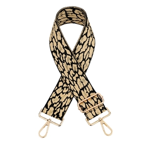 Adjustable leopard print bag strap with golden hardware and metallic lurex thread