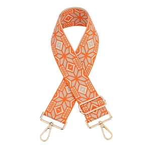 Ethnic style adjustable wide replacement shoulder strap with orange geometric pattern