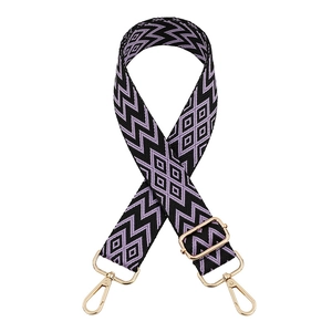 Adjustable wide woven replacement strap for crossbody bags with purple geometric pattern