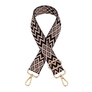 Adjustable woven replacement strap for bags with gold metal hardware and pink pattern