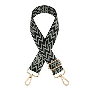 Detail of adjustable woven replacement bag strap with black and white geometric patterns