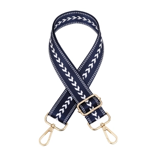Adjustable blue and white chevron woven strap with golden lobster clasps for handbags