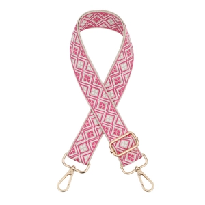 Rosa-weißer Schultergurt mit geometrischem Jacquard-Muster und goldfarbenen Metallhaken