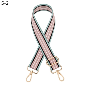 Adjustable woven striped shoulder strap with pink mint green pattern and gold hardware