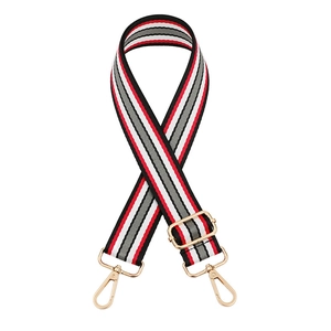 Adjustable striped shoulder strap for handbags with gold rotating metal buckles