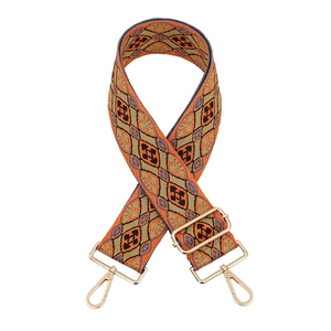 Adjustable geometric embroidery shoulder strap with orange and blue patterns for handbags