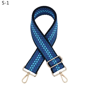 Détail de la bandoulière réglable tissée bleue avec mousquetons dorés polis pour sac