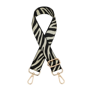 Adjustable zebra pattern replacement shoulder strap for women handbags with gold metal hooks