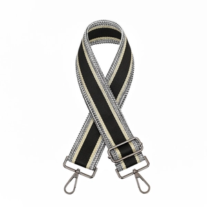 Adjustable wide black white and gold woven shoulder strap for women handbags