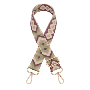 Bohemian adjustable bag strap with diamond geometric pattern and gold swivel hooks